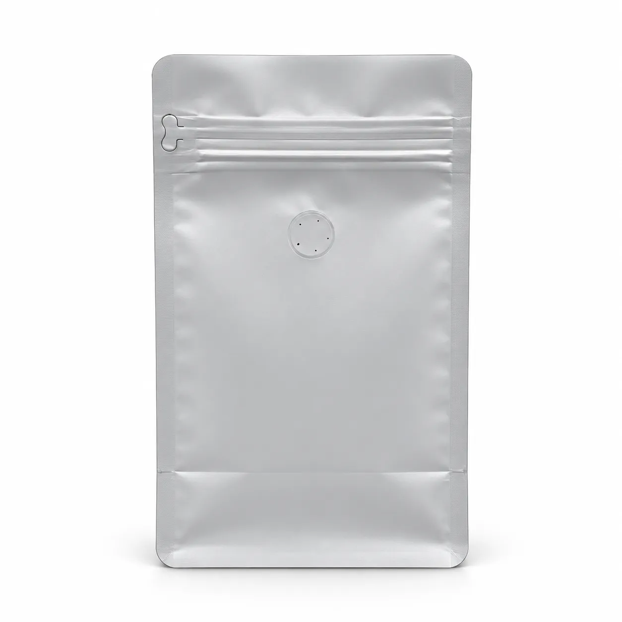 Blank Silver Stand Up Pouch with One-Way Valve & Zipper-min