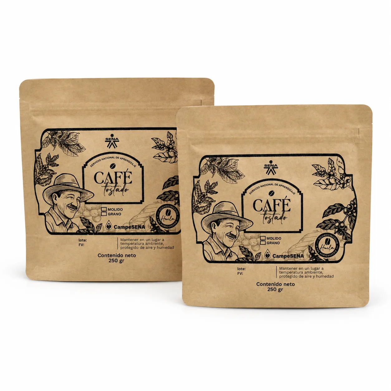 Custom Kraft Stand Up Pouches for Ground Coffee 250g-min