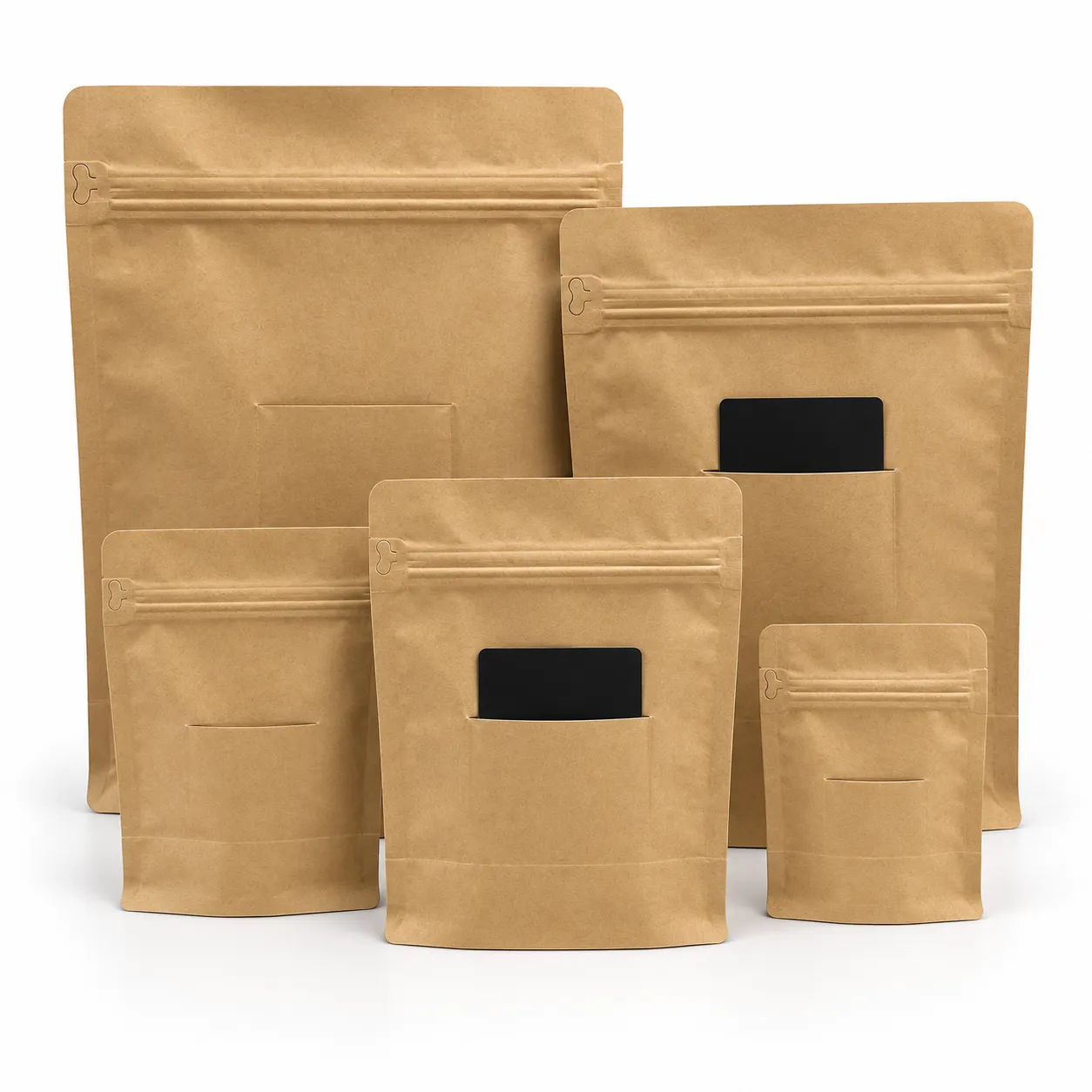 Custom Kraft Stand Up Pouches with Card Slot Pocket-min