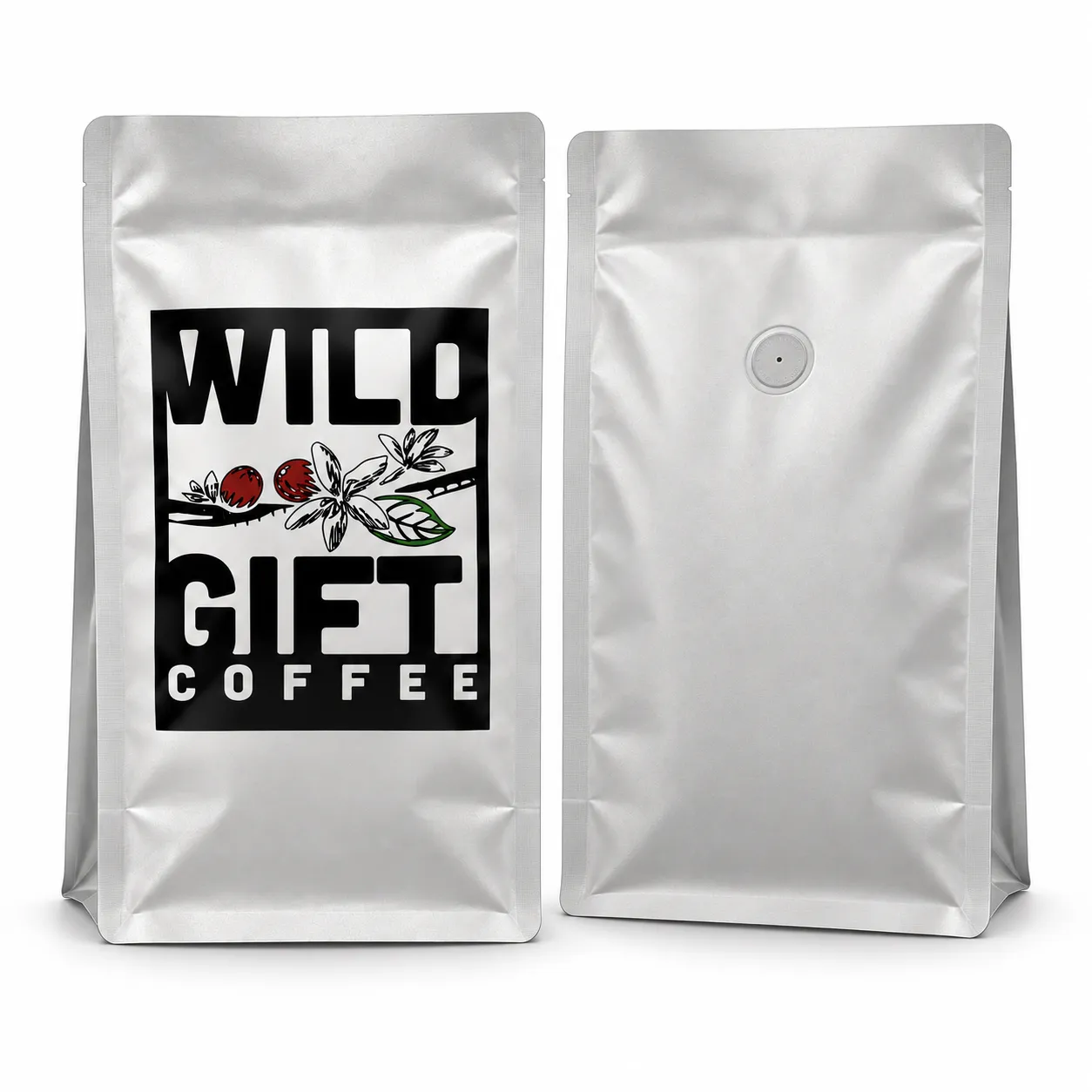 Custom Silver Flat Bottom Coffee Bags with Valve