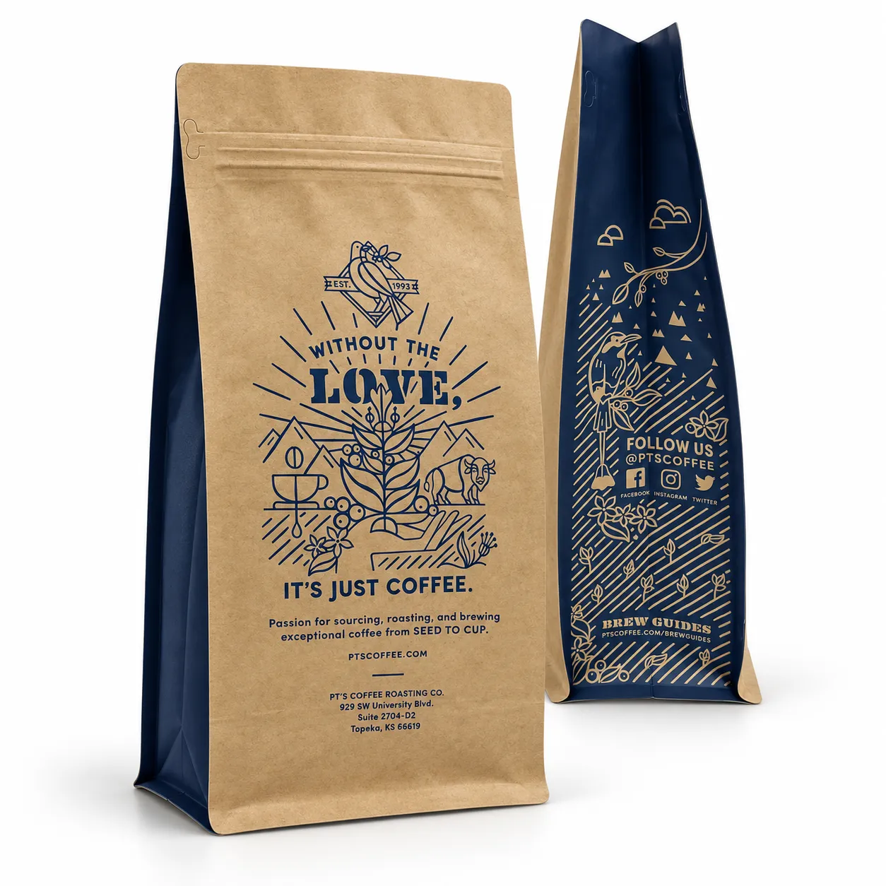 Custom Two-Tone Kraft Stand Up Coffee Bags with Zipper-min