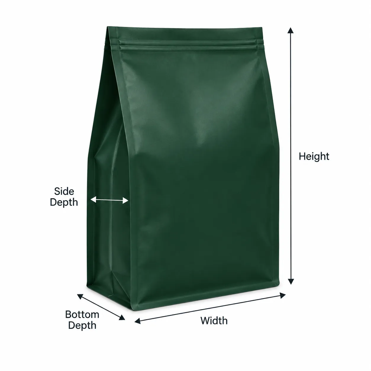 Custom flat bottom bag size and dimension guide