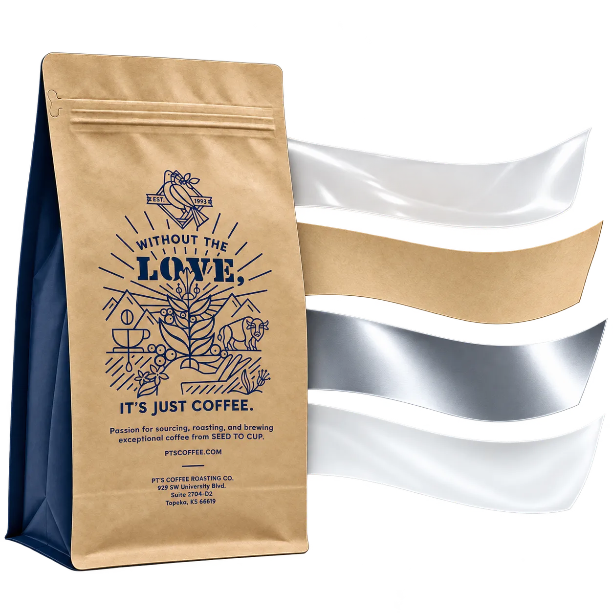 Custom flat bottom bag with multi-layer barrier structure