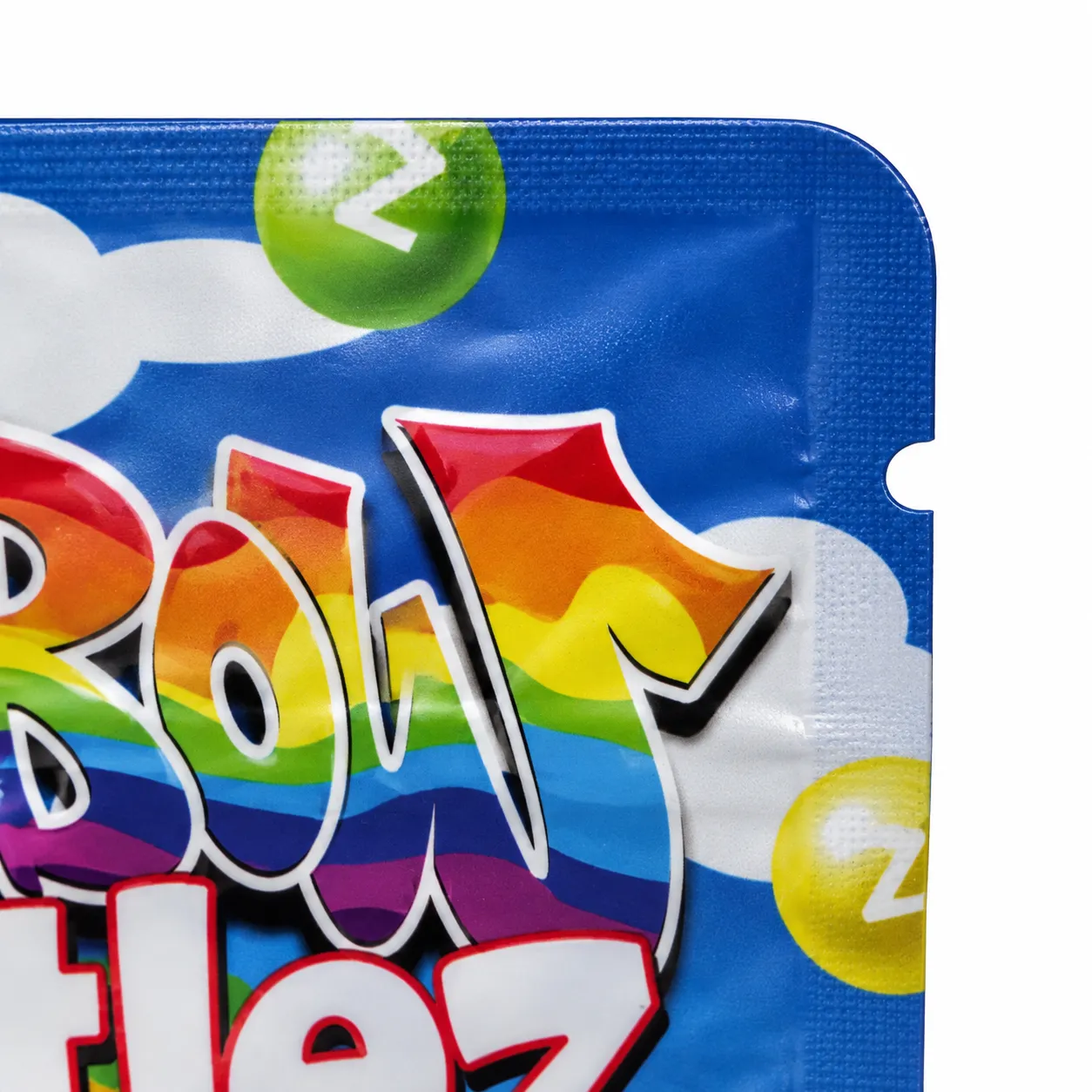 Custom flat pouch with tear notch and rounded corners