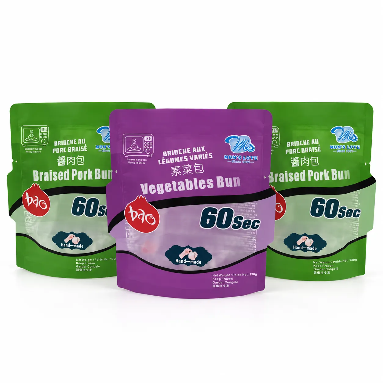 Custom Microwaveable Food Pouches for Frozen Steamed Buns