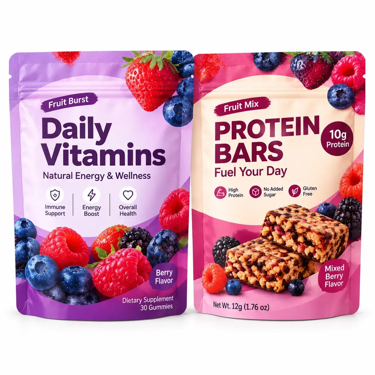 Custom Packaging Pouches for Vitamins and Protein Bars