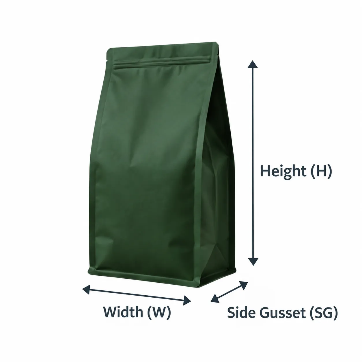 Custom side gusset bag size dimensions